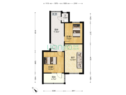 豆腐巷25号 2室1厅1卫 57平方