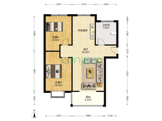 天顺家园二区 2室1厅1卫 91平方