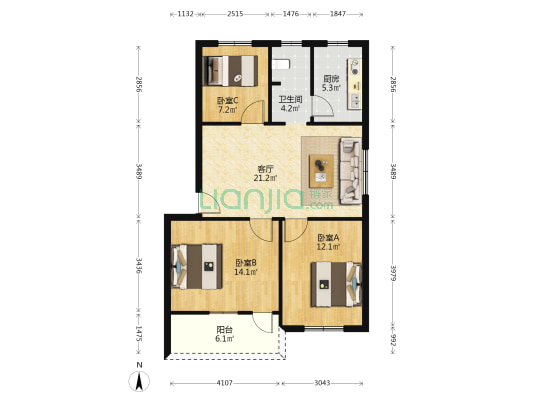 茶馆屋 3室1厅1卫 88平方