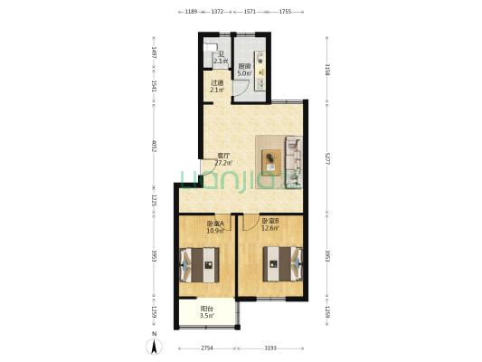 和龙花园 2室1厅1卫 77平方