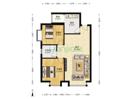 嘉和瑞景 2室1厅1卫 81平方