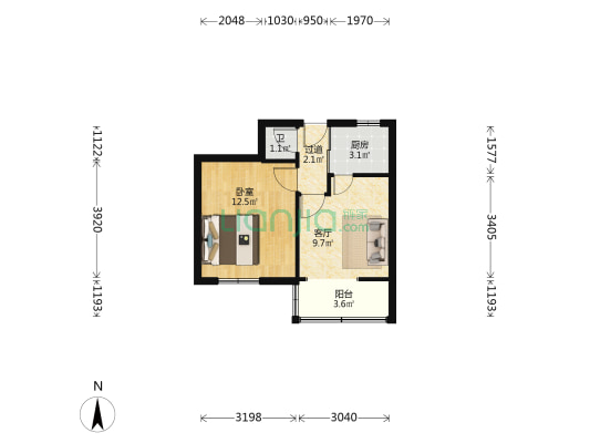 五一东街铁路宿舍 1室1厅1卫 39平方