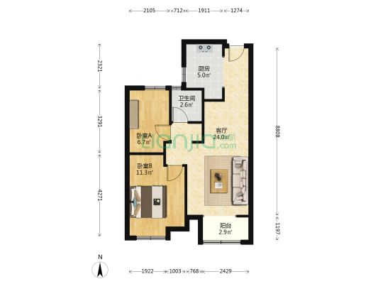 良贤苑 2室1厅1卫 77平方
