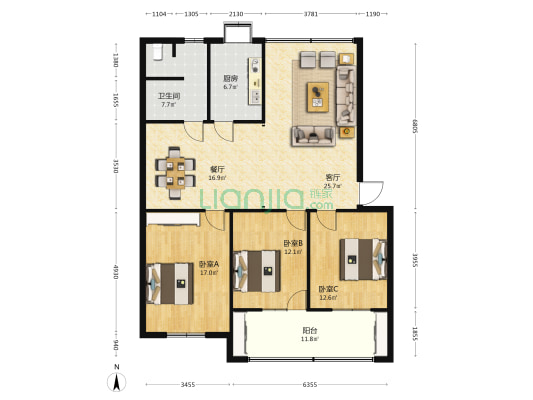 一米厂东院 3室2厅1卫 138平方
