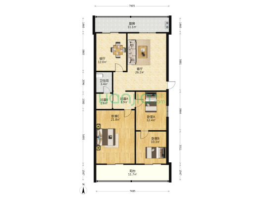 山西经济日报社宿舍 3室2厅1卫 123平方