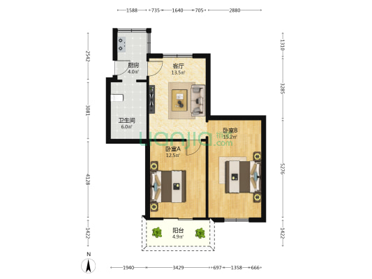 汽车锁厂宿舍 2室1厅1卫 63平方