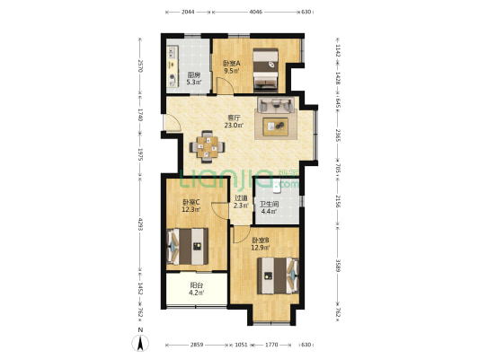 南洋2号公馆 3室1厅1卫 100平方