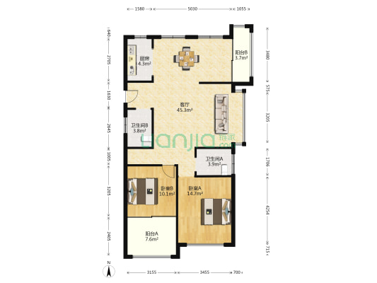 兴翔景园 2室1厅2卫 119平方