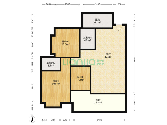 星辰苑 3室1厅2卫 114平方
