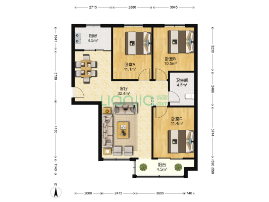 万合华庭 3室1厅1卫 108平方