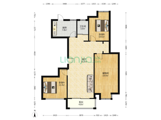 润和尚品 2室1厅1卫 128平方