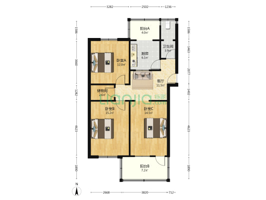 经十路18213号 3室1厅1卫 91平方