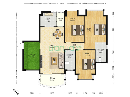 消防总队琼山住宅小区 3室1厅2卫 125平方