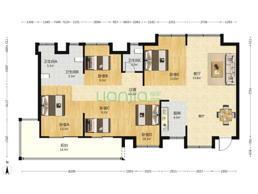 榕发悦乐郡三区 5室1厅3卫 161平方