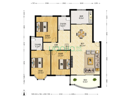 江西消防总队家属楼 3室1厅2卫 138平方