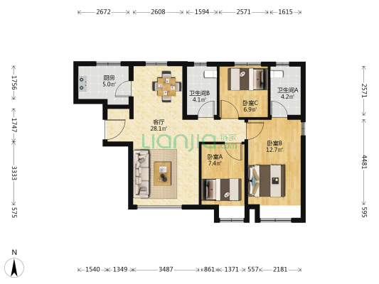 金茂长安悦 3室1厅2卫 101平方