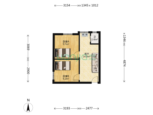 西湖路8号 2室1厅1卫 44平方