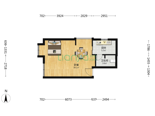 梦湖华苑 1室0厅1卫 60平方
