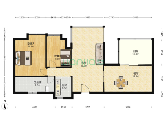 丰盛大厦 2室2厅1卫 85平方