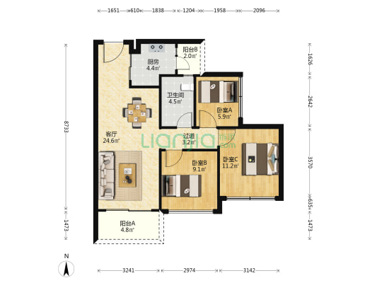 玖龙台 3室1厅1卫 85平方