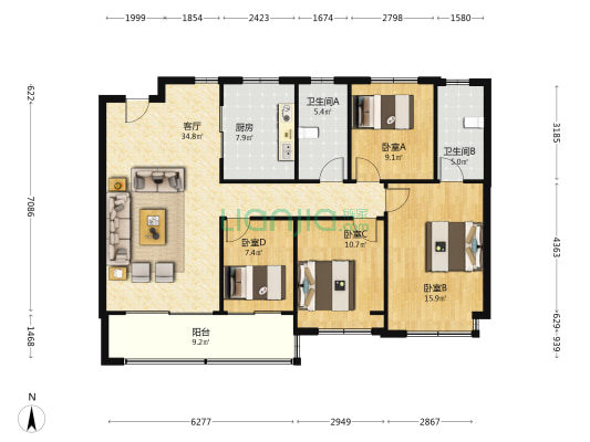 晴樾府 4室1厅2卫 129平方