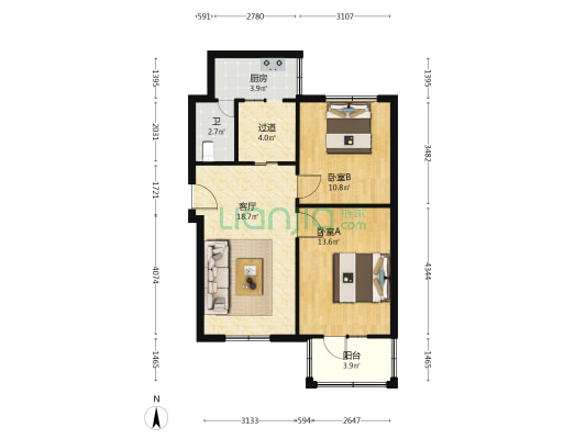 贵钢 2室1厅1卫 74平方