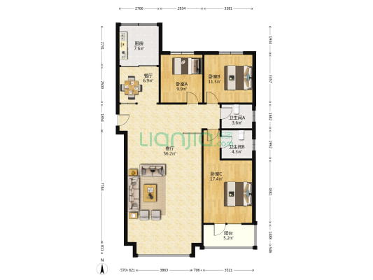 碧海云都 3室2厅2卫 142平方
