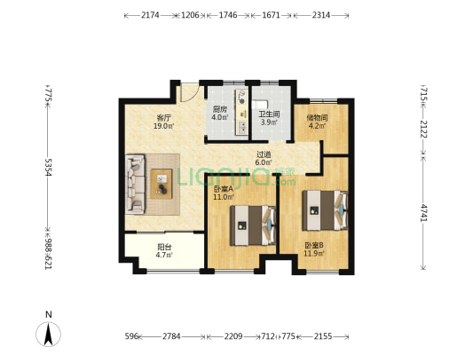 德懋府A区 2室1厅1卫 86平方