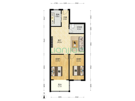 学府嘉苑 2室1厅1卫 80平方