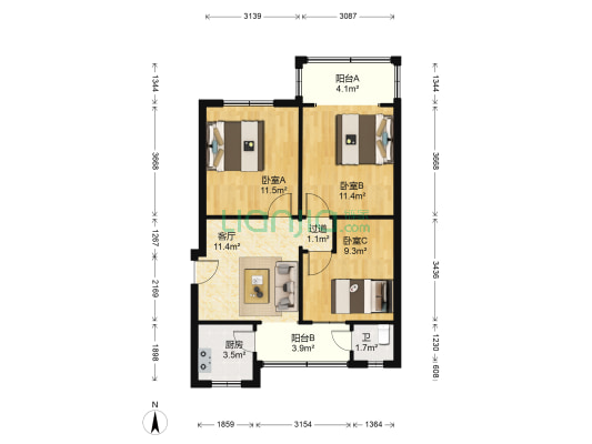 少陵横街34号 3室1厅1卫 65平方