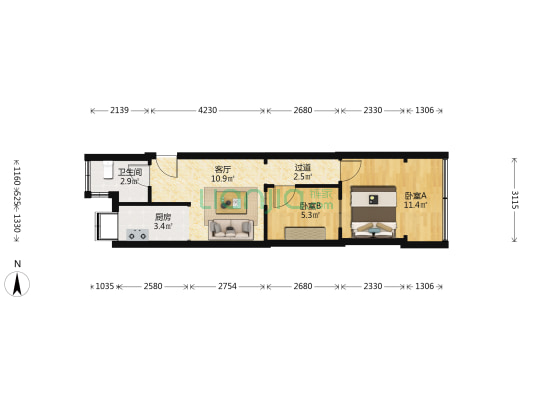 崇仁小区 2室1厅1卫 45平方