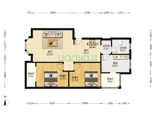 牡丹苑 2室2厅2卫 94平方