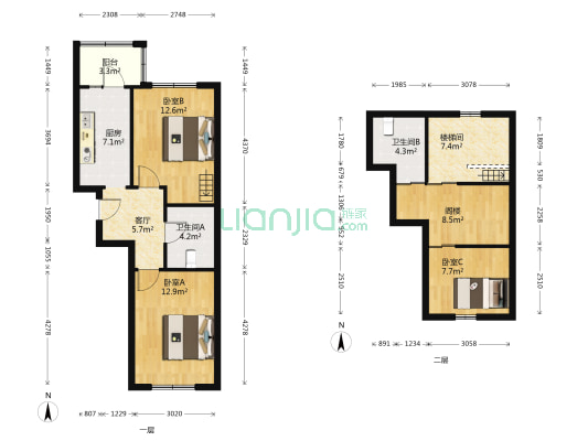 龙川里 3室1厅2卫 77平方