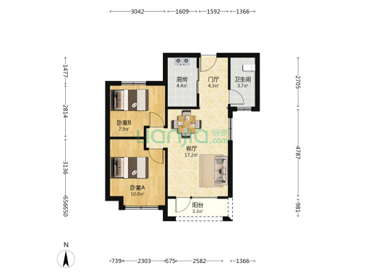 万科·时代之光 2室1厅1卫 74平方