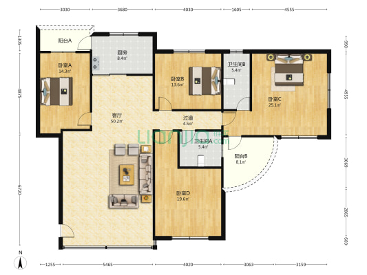 湖景花园(惠东) 4室1厅2卫 165平方