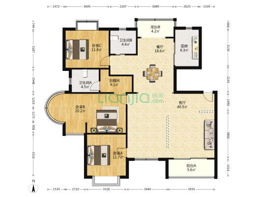 景博新园 3室2厅2卫 160平方