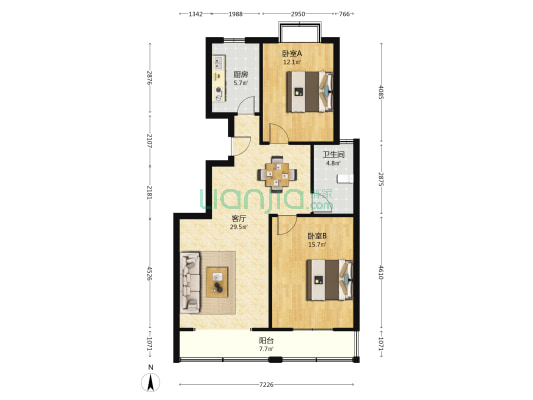 银海蓝天 2室1厅1卫 98平方