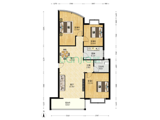 金丰大厦 3室2厅1卫 136平方
