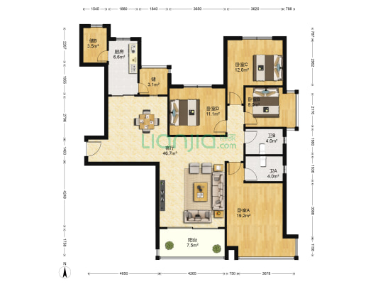 恒大名都 4室1厅2卫 164平方