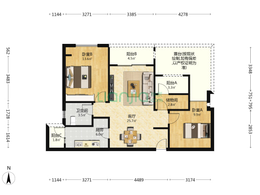 荣盛观云郡云景组团 2室1厅1卫 89平方