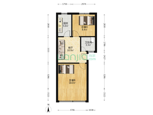纺织南路78号 2室1厅1卫 55平方