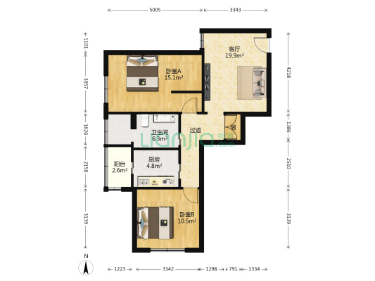 益康大厦 2室1厅1卫 91平方