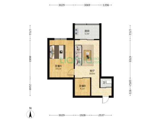 五中小区 2室1厅1卫 54平方