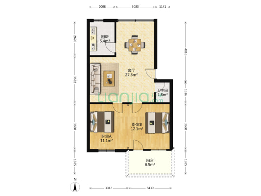 京山南路地矿局宿舍 2室1厅1卫 76平方