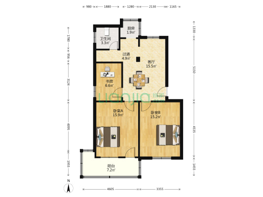 卫生局宿舍 3室1厅1卫 80平方