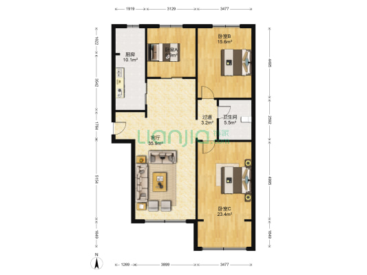 佳星园 3室1厅1卫 136平方