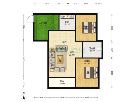 贵安新天地贵香苑 2室1厅1卫 98平方