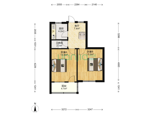 江福楼 2室1厅1卫 53平方