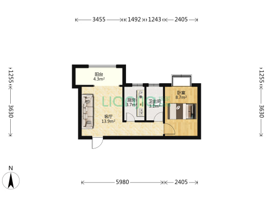 桂月园 1室1厅1卫 50平方