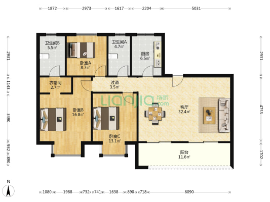 新力江悦 3室1厅2卫 142平方